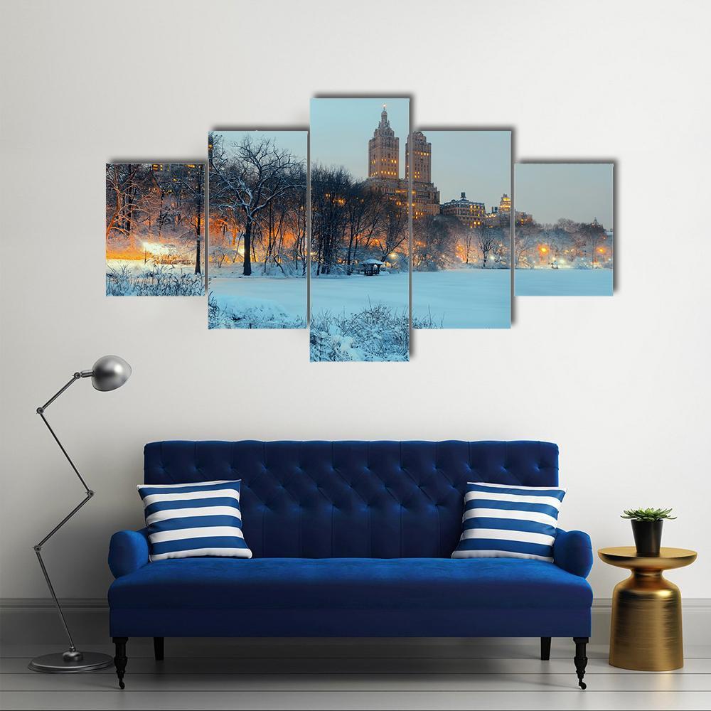 Central Park In Winter Canvas Wall Art-5 Star-Gallery Wrap-62" x 32"-Tiaracle