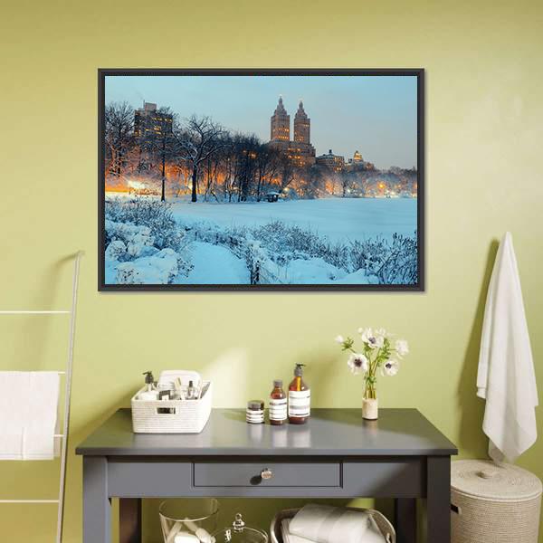 Central Park In Winter Canvas Wall Art-3 Horizontal-Gallery Wrap-25" x 16"-Tiaracle