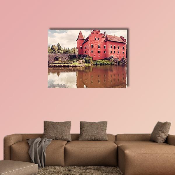 Cervena Lhota Castle Canvas Wall Art in brown, red and green, single panel hung on a wall