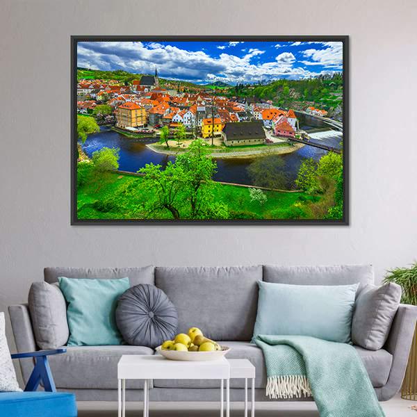 Cesky Krumlov Canvas Wall Art-1 Piece-Floating Frame-42" x 14"-Tiaracle