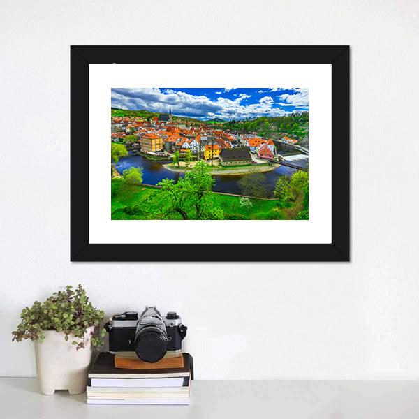 Cesky Krumlov Canvas Wall Art-1 Piece-Framed Print-20" x 16"-Tiaracle