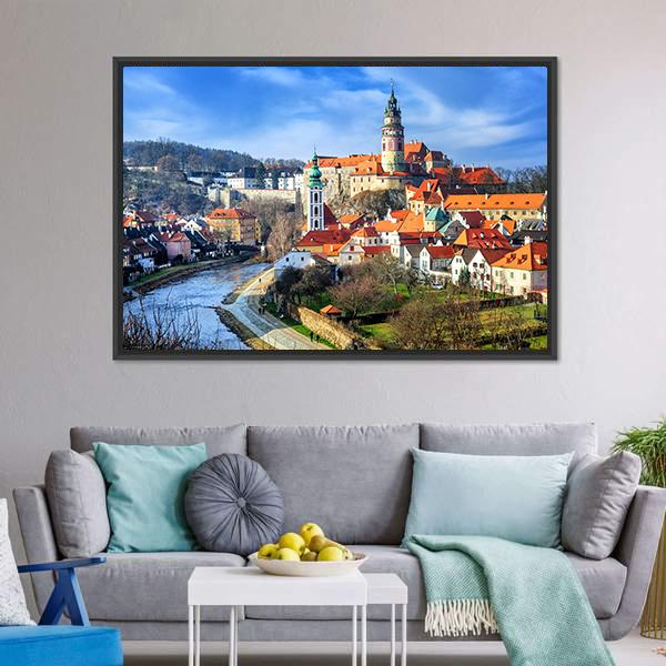 Cesky Krumlov Czech Republic Canvas Wall Art-1 Piece-Floating Frame-42" x 14"-Tiaracle