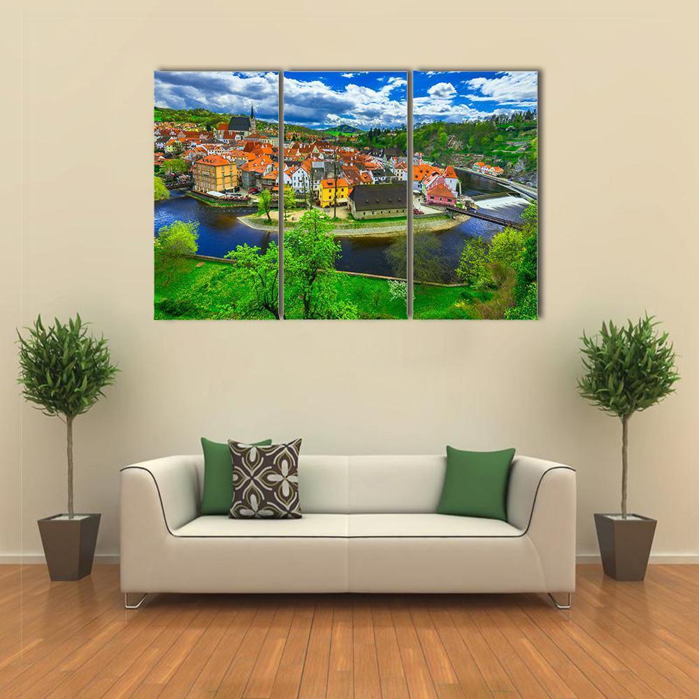 Cesky Krumlov Canvas Wall Art-3 Horizontal-Gallery Wrap-37" x 24"-Tiaracle