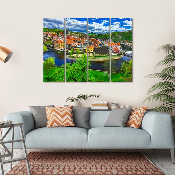 Cesky Krumlov Canvas Wall Art-4 Horizontal-Gallery Wrap-34" x 24"-Tiaracle