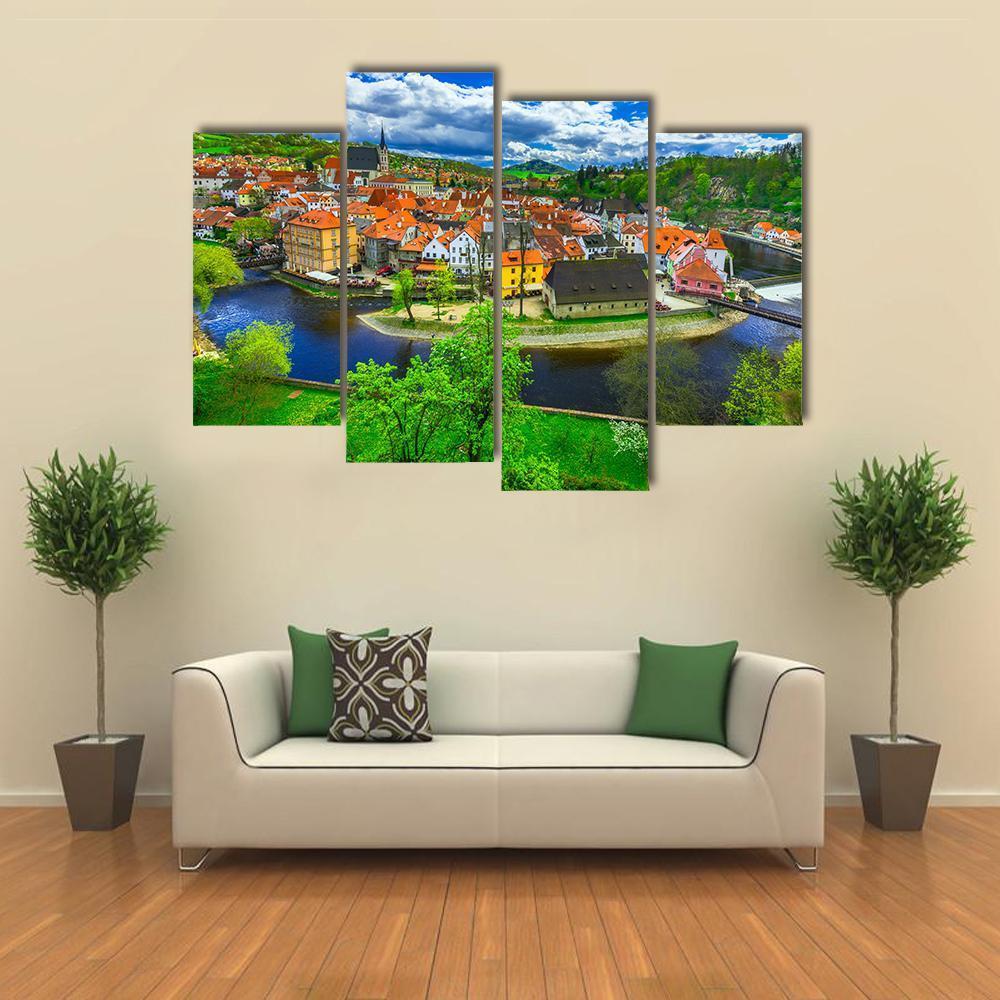 Cesky Krumlov Canvas Wall Art-4 Pop-Gallery Wrap-50" x 32"-Tiaracle