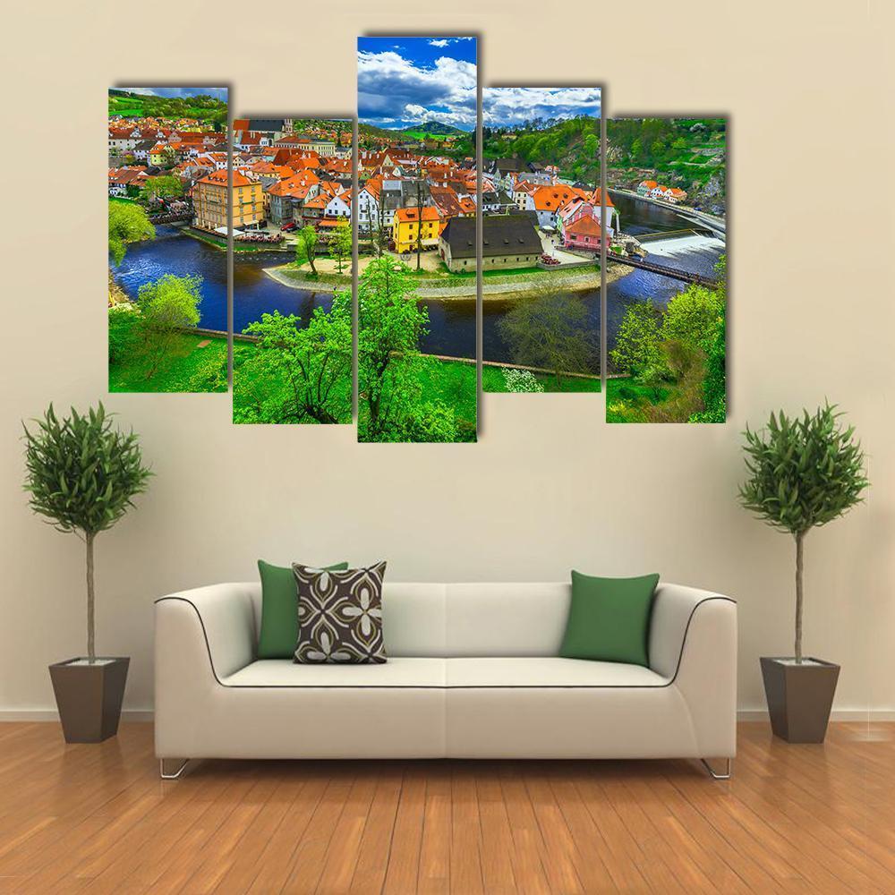 Cesky Krumlov Canvas Wall Art-5 Pop-Gallery Wrap-47" x 32"-Tiaracle