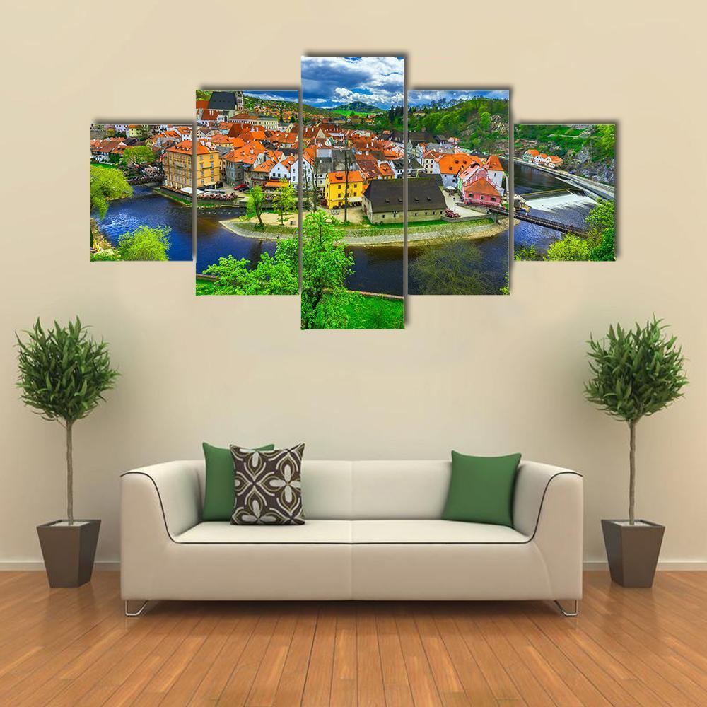 Cesky Krumlov Canvas Wall Art-5 Star-Gallery Wrap-62" x 32"-Tiaracle