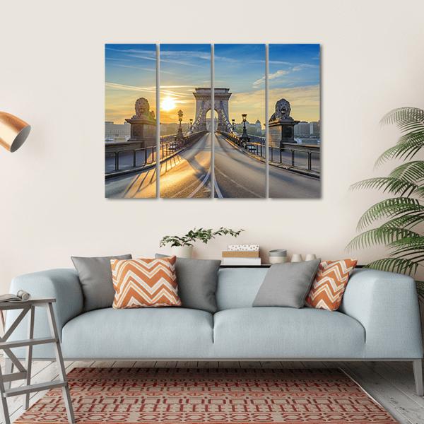Chain Bridge At Sunrise Canvas Wall Art-4 Horizontal-Gallery Wrap-34" x 24"-Tiaracle
