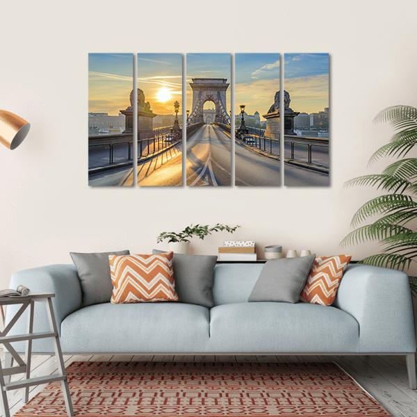 Chain Bridge At Sunrise Canvas Wall Art-5 Horizontal-Gallery Wrap-22" x 12"-Tiaracle