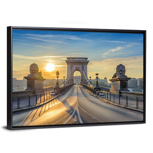 Chain Bridge At Sunrise Canvas Wall Art-3 Horizontal-Gallery Wrap-25" x 16"-Tiaracle
