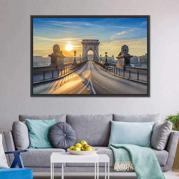Chain Bridge At Sunrise Panoramic Canvas Wall Art-1 Piece-36" x 12"-Tiaracle