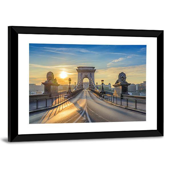 Chain Bridge At Sunrise Panoramic Canvas Wall Art-1 Piece-36" x 12"-Tiaracle