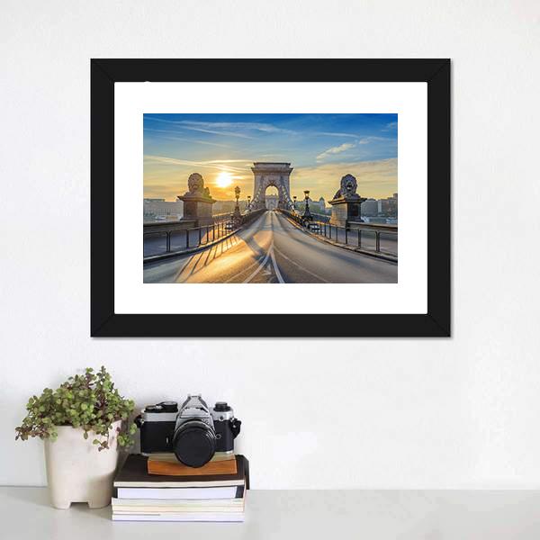 Chain Bridge At Sunrise Panoramic Canvas Wall Art-1 Piece-36" x 12"-Tiaracle