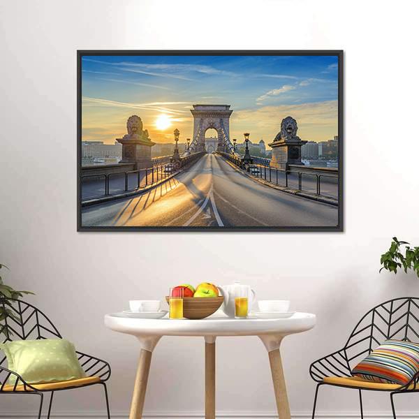 Chain Bridge At Sunrise Panoramic Canvas Wall Art-1 Piece-36" x 12"-Tiaracle