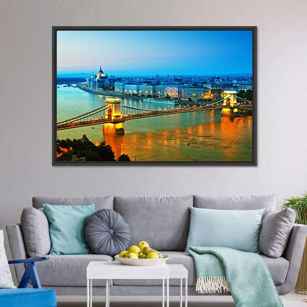 Chain Bridge Hungarian Parliament Panoramic Canvas Wall Art-1 Piece-36" x 12"-Tiaracle