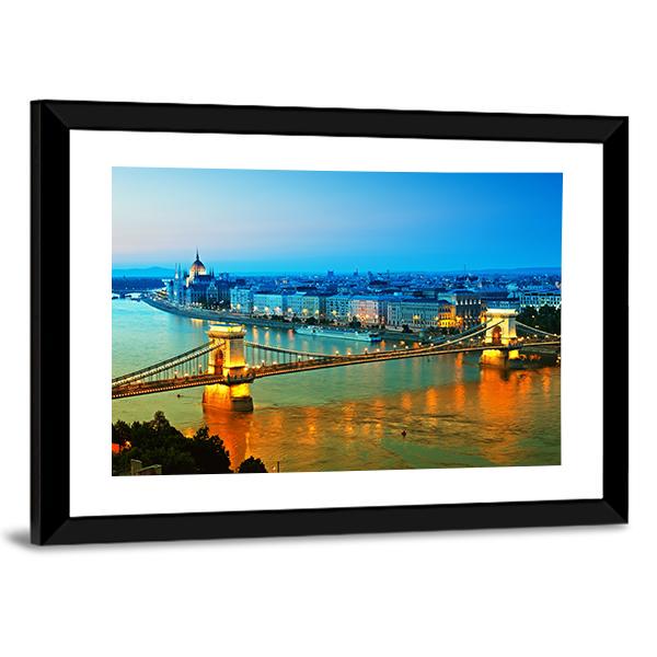 Chain Bridge Hungarian Parliament Panoramic Canvas Wall Art-1 Piece-36" x 12"-Tiaracle