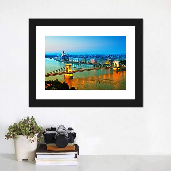 Chain Bridge Hungarian Parliament Panoramic Canvas Wall Art-1 Piece-36" x 12"-Tiaracle