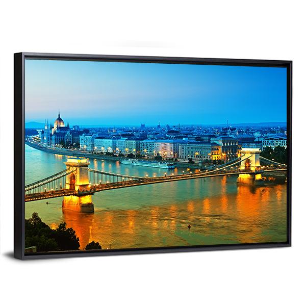 Chain Bridge Hungarian Parliament Panoramic Canvas Wall Art-1 Piece-36" x 12"-Tiaracle