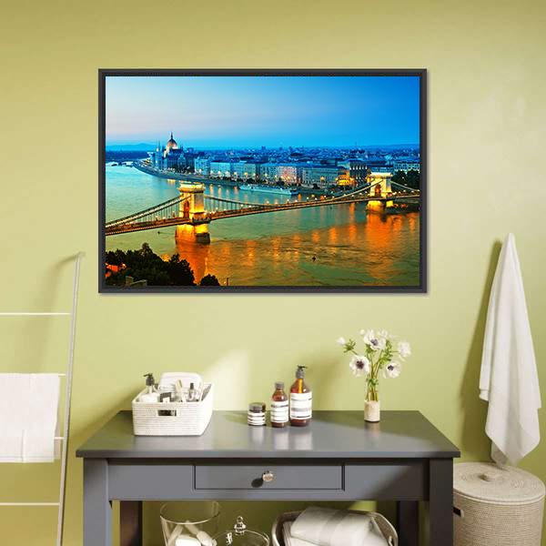Chain Bridge Hungarian Parliament Panoramic Canvas Wall Art-1 Piece-36" x 12"-Tiaracle