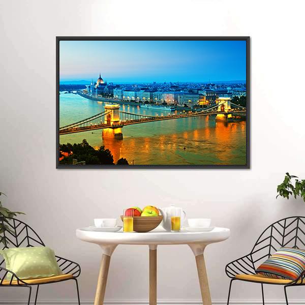 Chain Bridge Hungarian Parliament Panoramic Canvas Wall Art-1 Piece-36" x 12"-Tiaracle