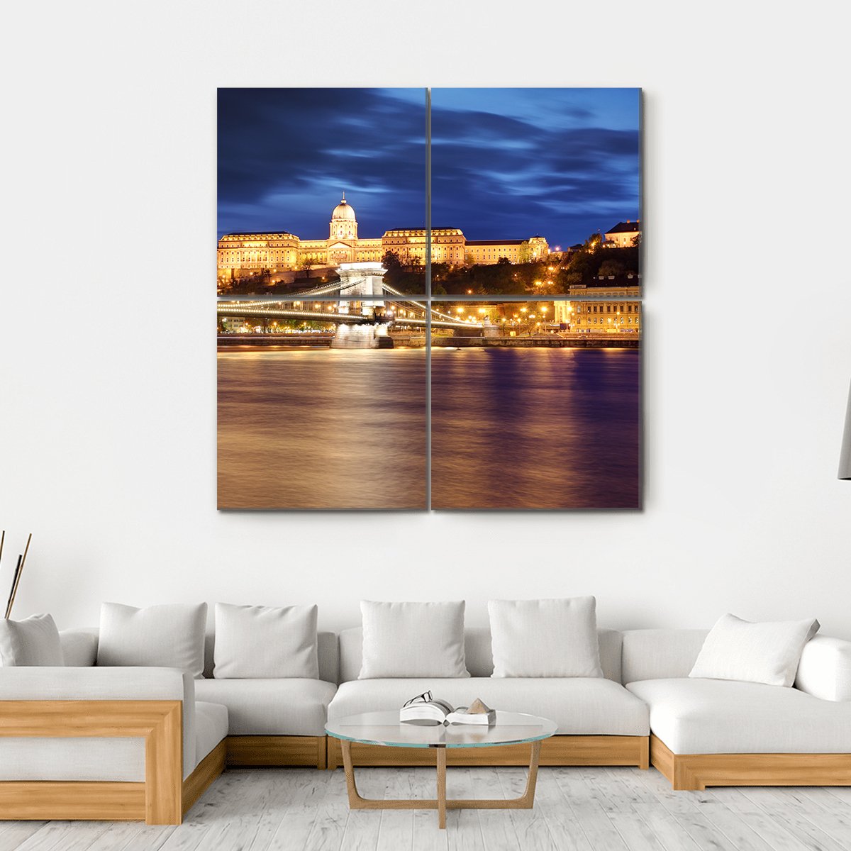 Chain Bridge In Budapest Canvas Wall Art-4 Square-Gallery Wrap-17" x 17"-Tiaracle