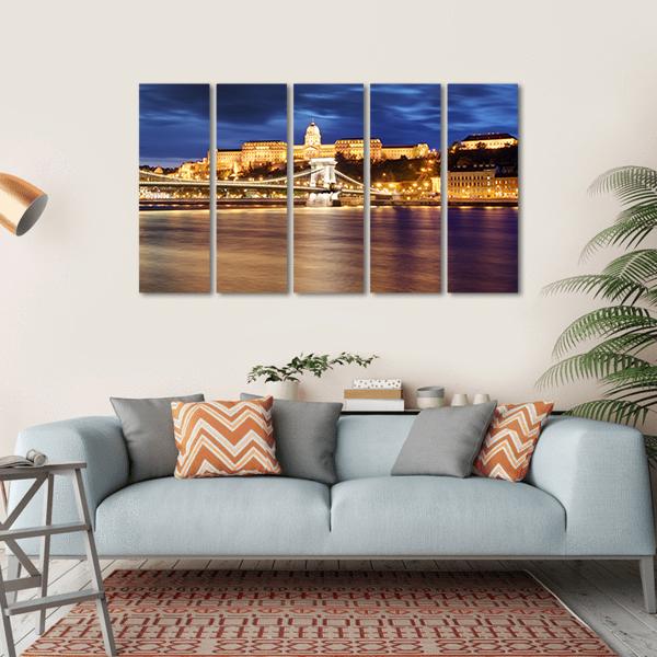 Chain Bridge In Budapest Canvas Wall Art-5 Horizontal-Gallery Wrap-22" x 12"-Tiaracle