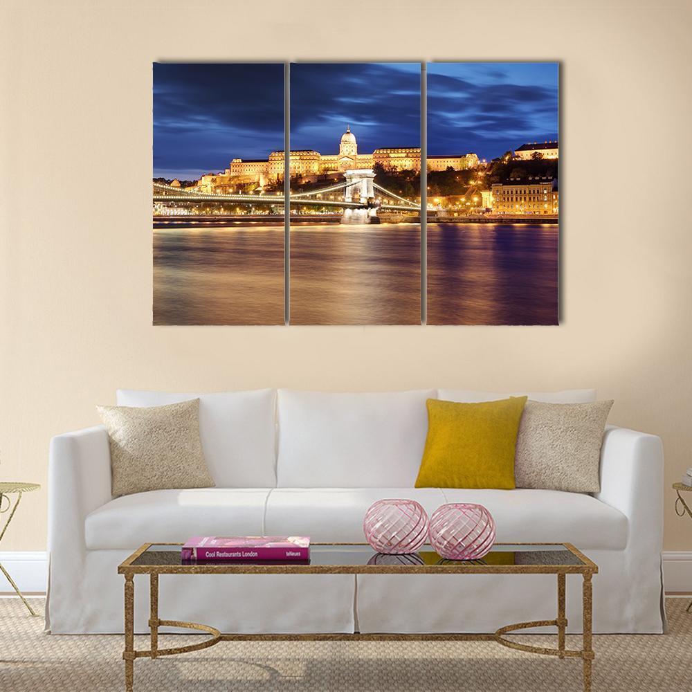 Chain Bridge In Budapest Canvas Wall Art-3 Horizontal-Gallery Wrap-37" x 24"-Tiaracle