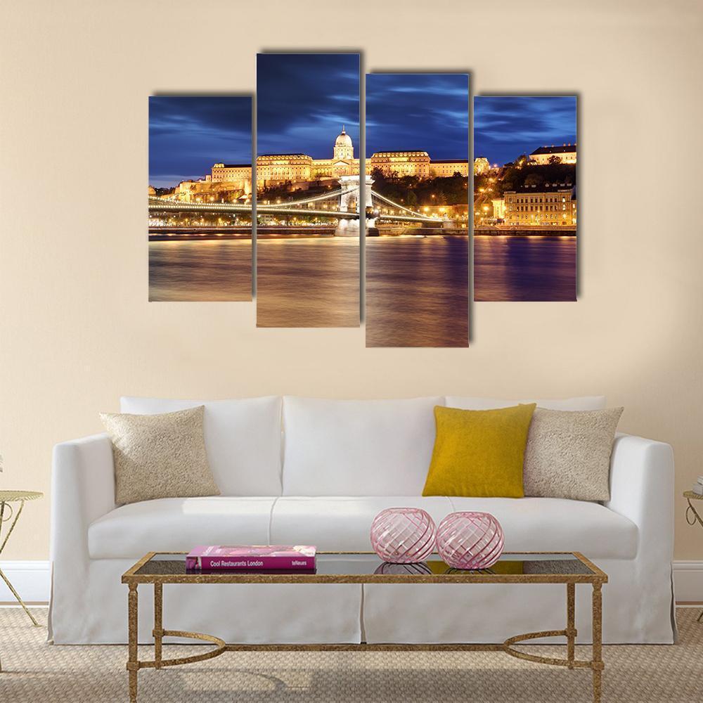 Chain Bridge In Budapest Canvas Wall Art-4 Pop-Gallery Wrap-50" x 32"-Tiaracle