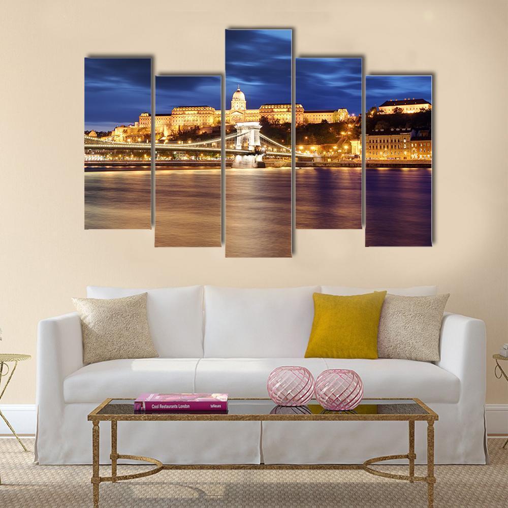 Chain Bridge In Budapest Canvas Wall Art-5 Pop-Gallery Wrap-47" x 32"-Tiaracle