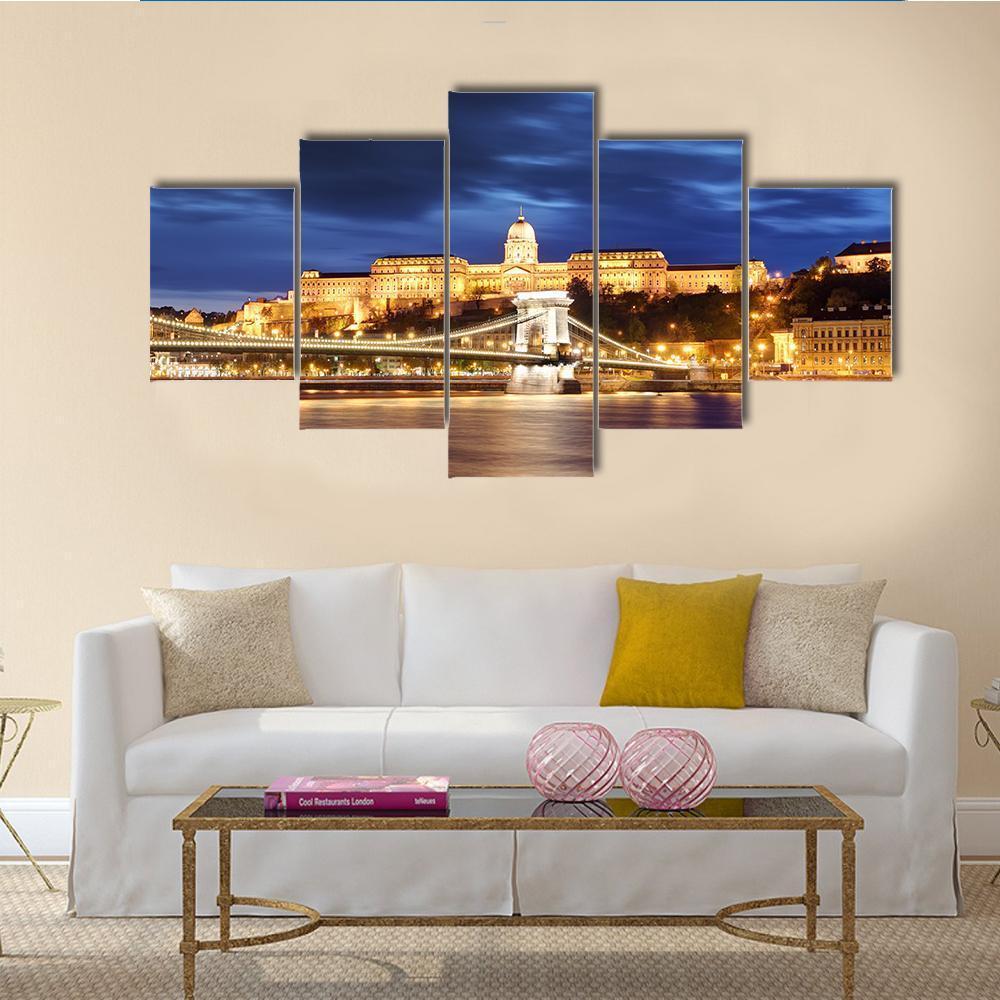 Chain Bridge In Budapest Canvas Wall Art-5 Star-Gallery Wrap-62" x 32"-Tiaracle