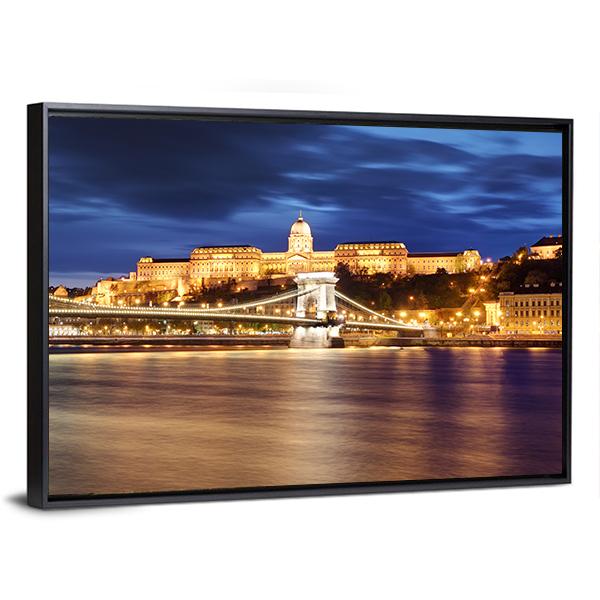 Chain Bridge In Budapest Canvas Wall Art-3 Horizontal-Gallery Wrap-25" x 16"-Tiaracle
