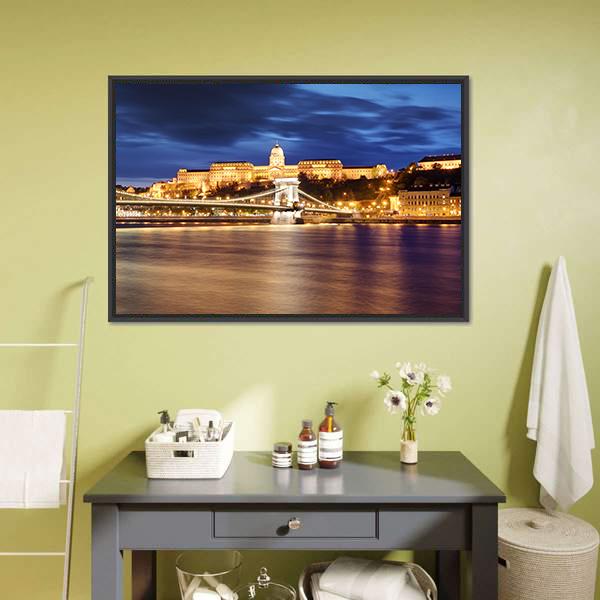 Chain Bridge In Budapest Canvas Wall Art-3 Horizontal-Gallery Wrap-25" x 16"-Tiaracle