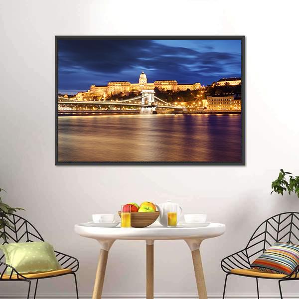 Chain Bridge In Budapest Canvas Wall Art-3 Horizontal-Gallery Wrap-25" x 16"-Tiaracle
