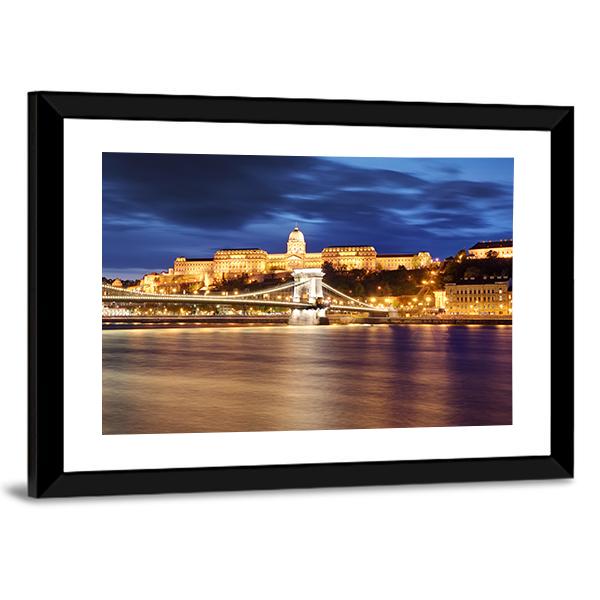 Chain Bridge In Budapest Canvas Wall Art-3 Horizontal-Gallery Wrap-25" x 16"-Tiaracle