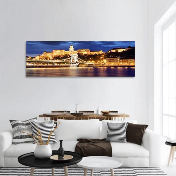 Chain Bridge In Budapest Panoramic Canvas Wall Art-1 Piece-36" x 12"-Tiaracle