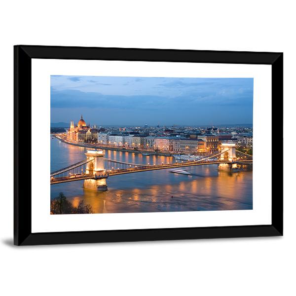 Chain Bridge On Danube River Canvas Wall Art-5 Horizontal-Gallery Wrap-22" x 12"-Tiaracle