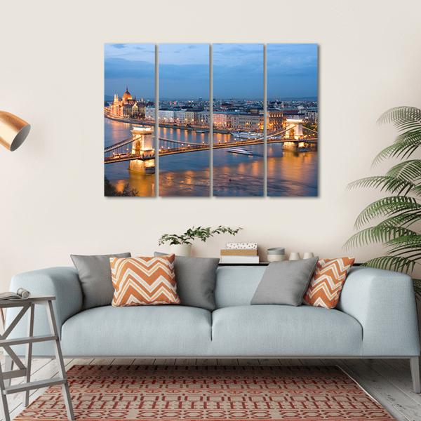 Chain Bridge On Danube River Canvas Wall Art-4 Horizontal-Gallery Wrap-34" x 24"-Tiaracle