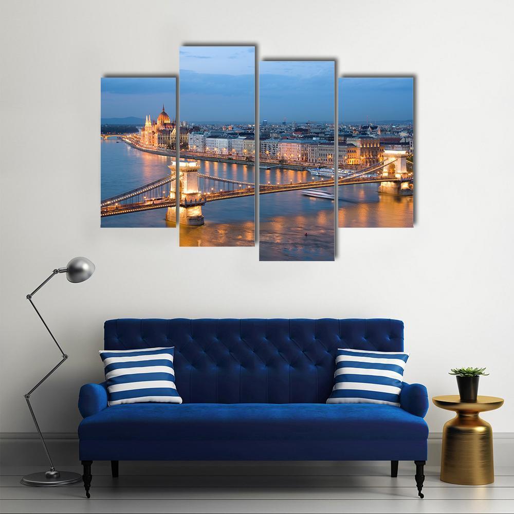 Chain Bridge On Danube River Canvas Wall Art-4 Pop-Gallery Wrap-50" x 32"-Tiaracle