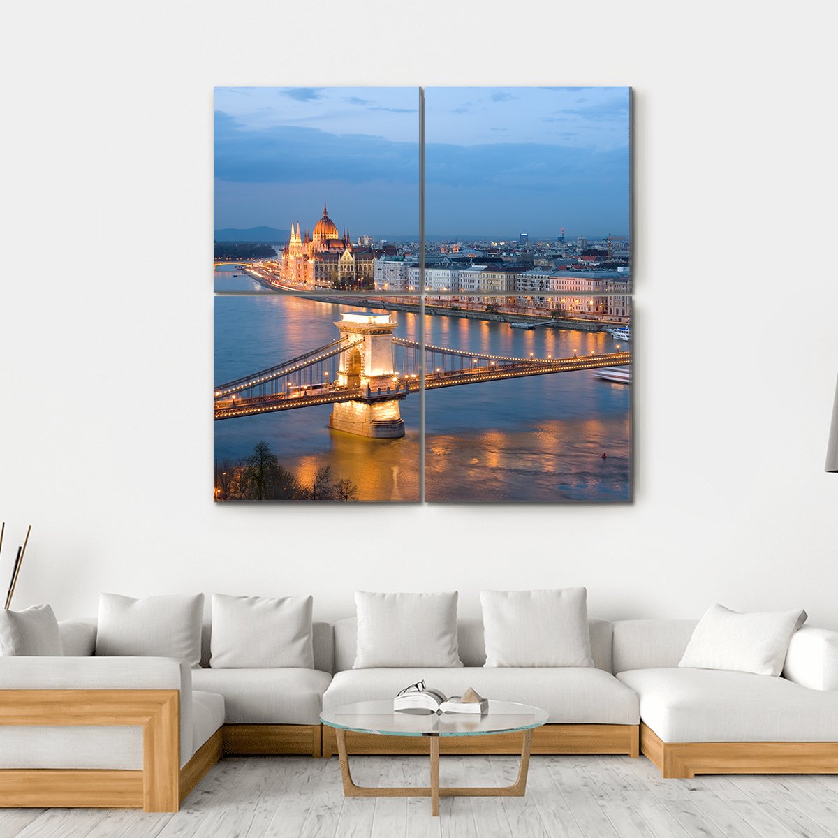 Chain Bridge On Danube River Canvas Wall Art-4 Square-Gallery Wrap-17" x 17"-Tiaracle