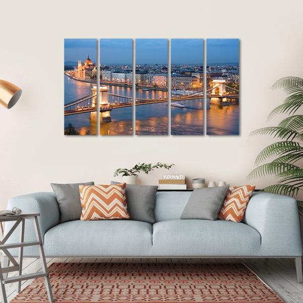 Chain Bridge On Danube River Canvas Wall Art-5 Horizontal-Gallery Wrap-22" x 12"-Tiaracle