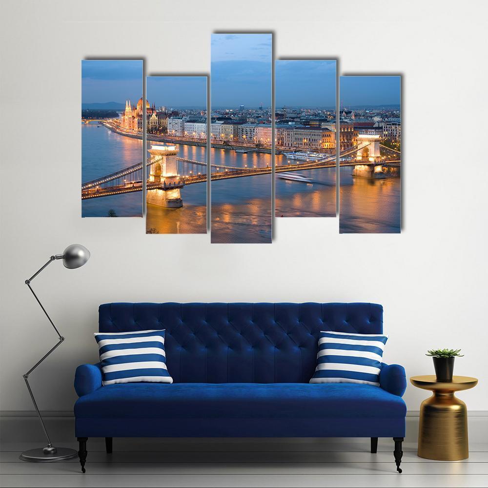 Chain Bridge On Danube River Canvas Wall Art-5 Pop-Gallery Wrap-47" x 32"-Tiaracle