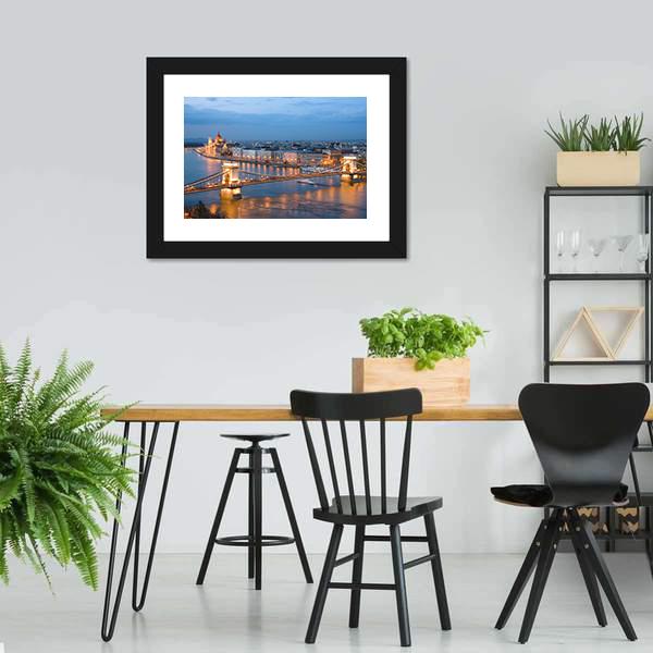 Chain Bridge On Danube River Canvas Wall Art-3 Horizontal-Gallery Wrap-25" x 16"-Tiaracle