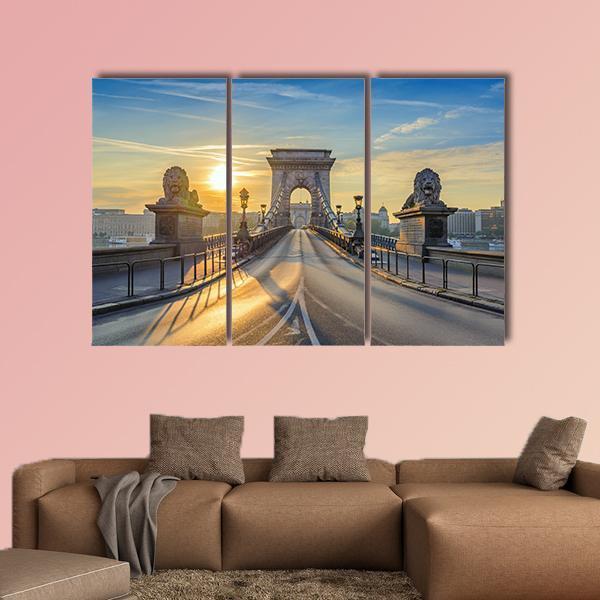 Chain Bridge At Sunrise Canvas Wall Art-3 Horizontal-Gallery Wrap-25" x 16"-Tiaracle