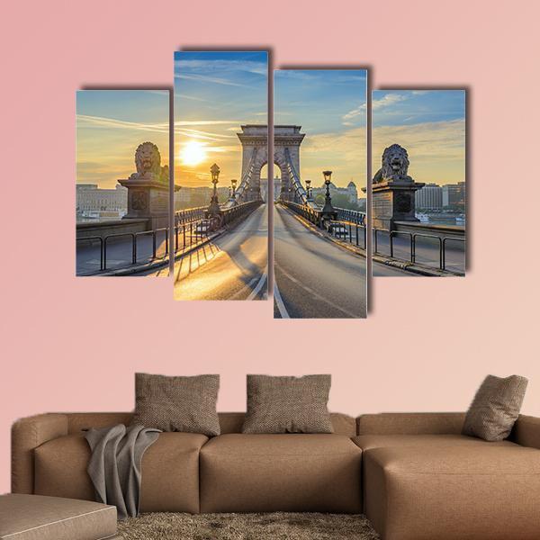 Chain Bridge At Sunrise Canvas Wall Art-4 Pop-Gallery Wrap-50" x 32"-Tiaracle