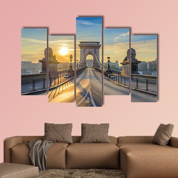 Chain Bridge At Sunrise Canvas Wall Art-5 Pop-Gallery Wrap-47" x 32"-Tiaracle