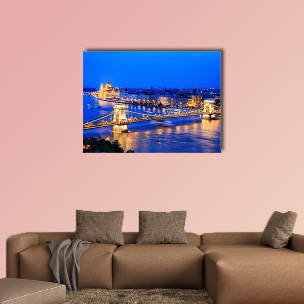 Chain Bridge & Parliament Canvas Wall Art-1 Piece-Gallery Wrap-36" x 24"-Tiaracle