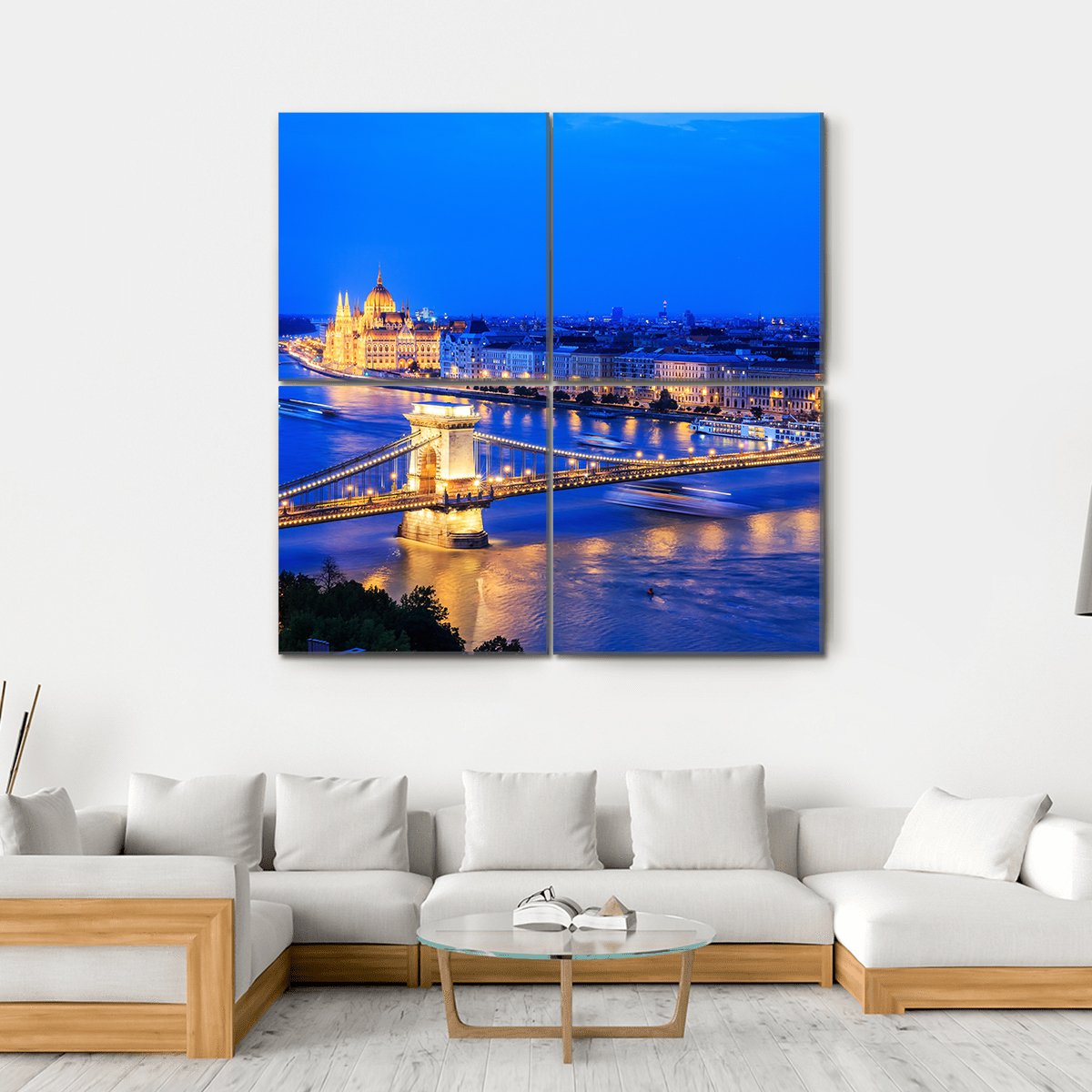 Chain Bridge &amp; Parliament Canvas Wall Art-4 Square-Gallery Wrap-17" x 17"-Tiaracle