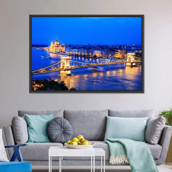 Chain Bridge &amp; Parliament Panoramic Canvas Wall Art-1 Piece-36" x 12"-Tiaracle