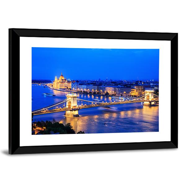 Chain Bridge &amp; Parliament Panoramic Canvas Wall Art-1 Piece-36" x 12"-Tiaracle