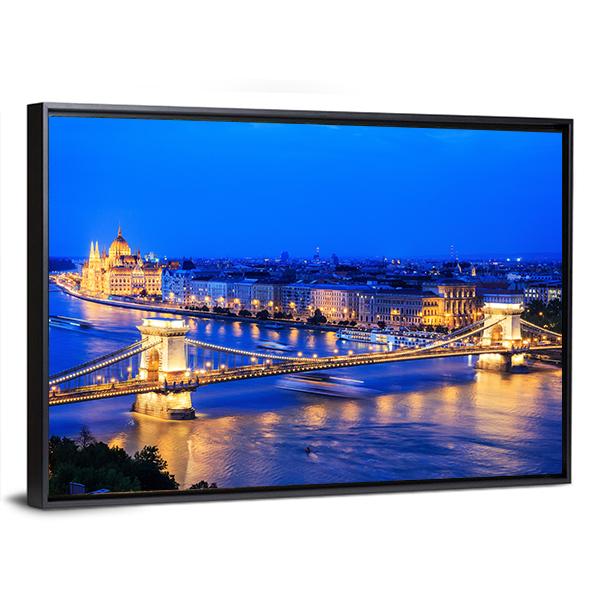 Chain Bridge &amp; Parliament Panoramic Canvas Wall Art-1 Piece-36" x 12"-Tiaracle